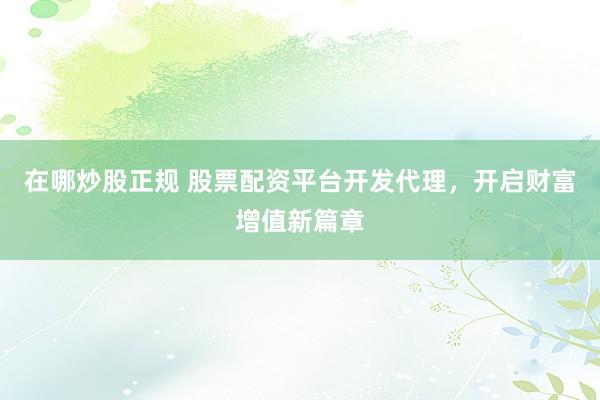 在哪炒股正规 股票配资平台开发代理，开启财富增值新篇章