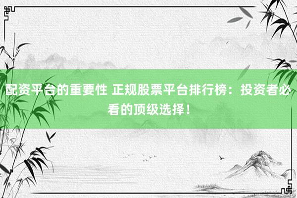 配资平台的重要性 正规股票平台排行榜：投资者必看的顶级选择！